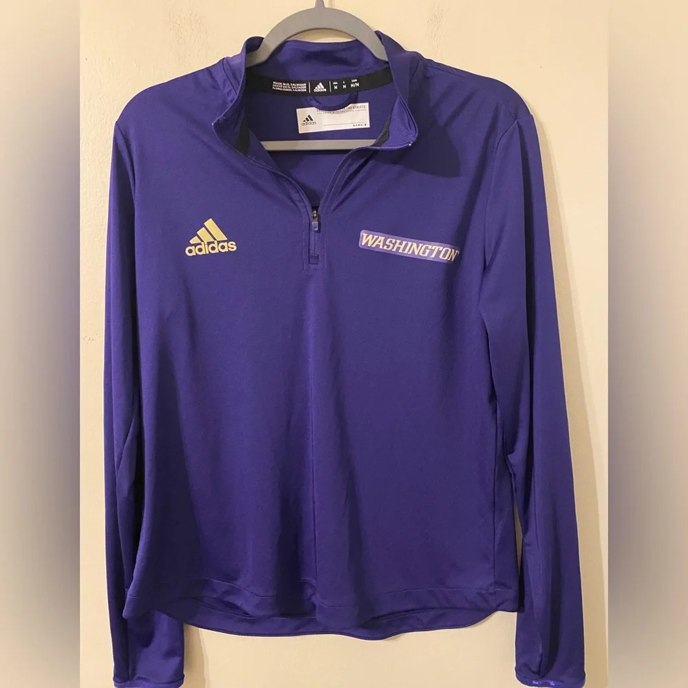 Men’s Adidas Washington Huskies Long Sleeve Logo 1/4 Zip‎ Pullover Size Medium